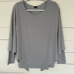 Coco & Carmen Bluish Gray Soft Sweater with Outer Attached Wrap, Size L/XL.
